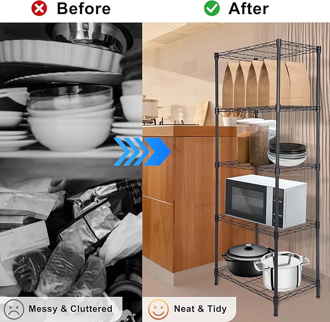 Whitmor 5 Tier Storage Shelves, Heavy Duty Metal Shelving, 400 lbs Capacity per Shelf, 2000 lbs Total, Easy Assembly for Kitchen, Garage, Plant, 18" L x 12" W x 50" H, Black