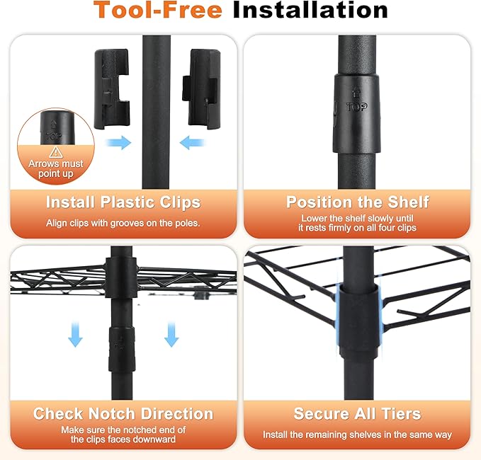 Whitmor 3 Tier Storage Shelves, Heavy Duty Metal Shelving, 400 lbs Capacity per Shelf, 1200 lbs Total, Easy Assembly for Kitchen, Garage, Plant, 18" L x 12" W x 26.4" H, Black