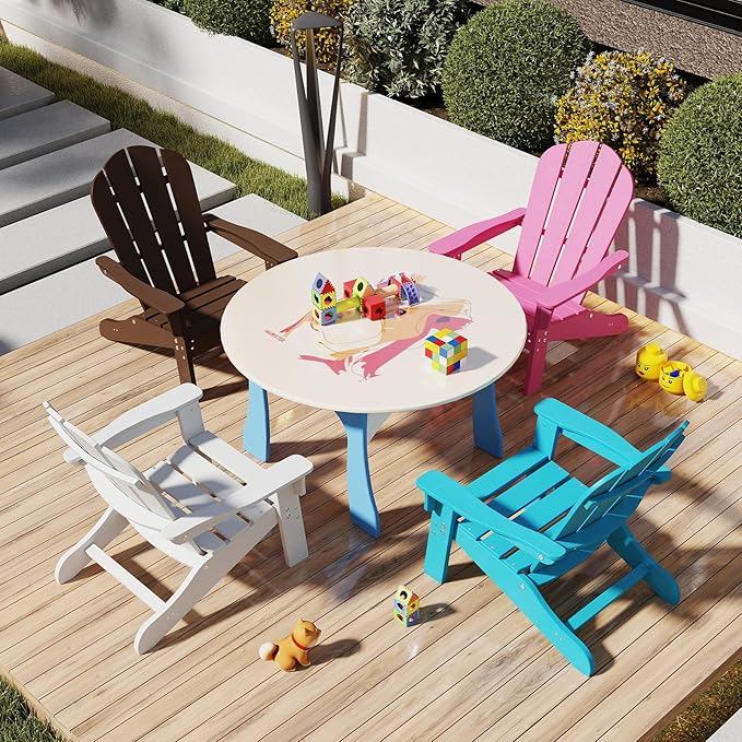 Giantex HDPE Kids Adirondack Chair - All-Weather Lawn Toddler Chair with Ergonomic Design, Children’s Outdoor Chair for Toddlers Ages 3-8, Kid’s Patio Furniture for Deck, Garden (4, Brown)