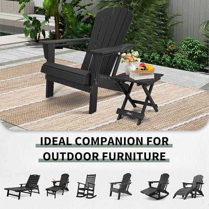 FUNBERRY Outdoor Folding Adirondack Side Table, Portable No Assembly Patio End Table HDPE All Weather