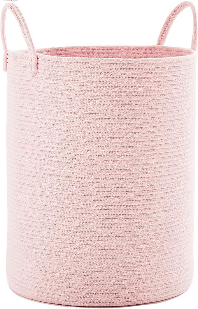 15Dx20H inches Large Pink Hamper Laundry Basket for Baby Kids Woven Rope Nursery Hamper for Girls Room Bedroom Kawaii Laundry Bin 60L Capacity