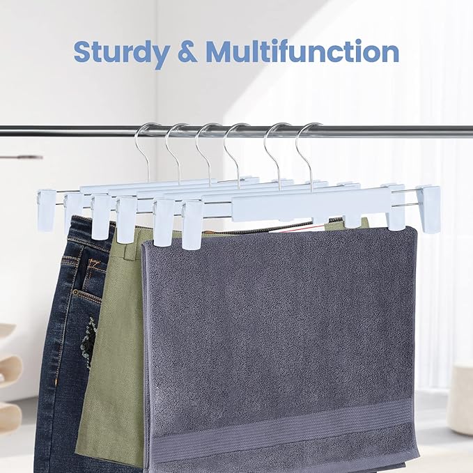 10 Pack Pants Hangers with Adjustable Non-Slip Clips Anti-Rust Hanging Hook for Trouser,Skirts,Jeans,Clothes Hangers Blue