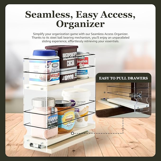 Vertical Spice - Sliding Spice Rack Organizer for Cabinets - Pull Out Shelves for Upper Kitchen Cabinets - Cabinet Organizer/Storage - USA Made - 2 Tiers - 3.45" x 10.75" x 10.6"(Cream, Assembled)