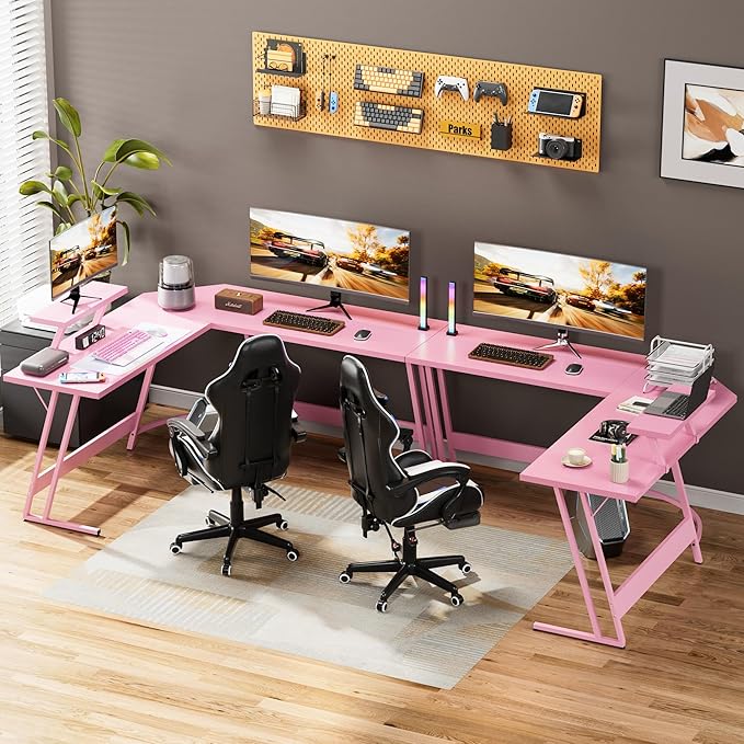 Homall Pink L Shaped Gaming Desk Computer Corner PC Desk Table with Large Monitor Stand for Home Office Studying Writing Workstation, Gift for Girls and Women (Pink, 51 Inch)
