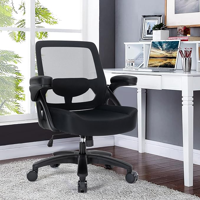 Big and Tall Office Chair 400lbs-Ergonomic Mesh Desk Chair with Flip up Arms, Heavy Duty Home Office Computer Chair, Wide Seat Office Chairs, Executive Rolling Swivel Task Chairs for Large People