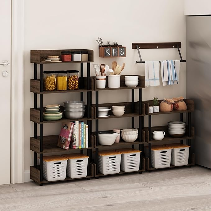 Furinno Turn-N-Tube 3-Tier Freestanding Multipurposes Display Rack, Bookshelf, Walnut