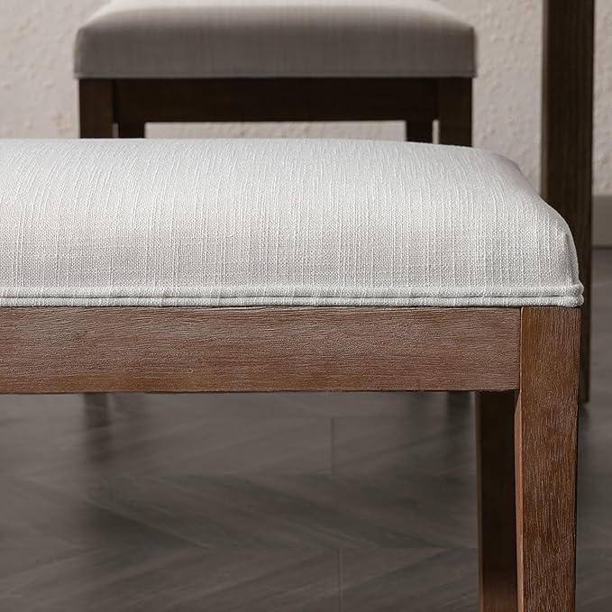 Upholstered Entryway Bench Farmhouse Shoe Benches for Hallway Porch Bedroom Bench for End of Bed Dining Bench for Dining Table Dining Room Kitchen Window with Wood Legs, Linen, Beige