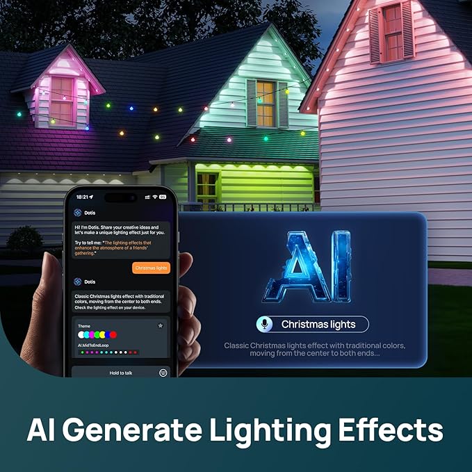 Linkind Permanent Outdoor Lights,100ft with 72 Triple-LED,AI Lighting,Smart RGBTW for Christmas Lights Outdoor,Christmas Decorations, IP67 Waterproof, Works with Alexa,Google Assistant