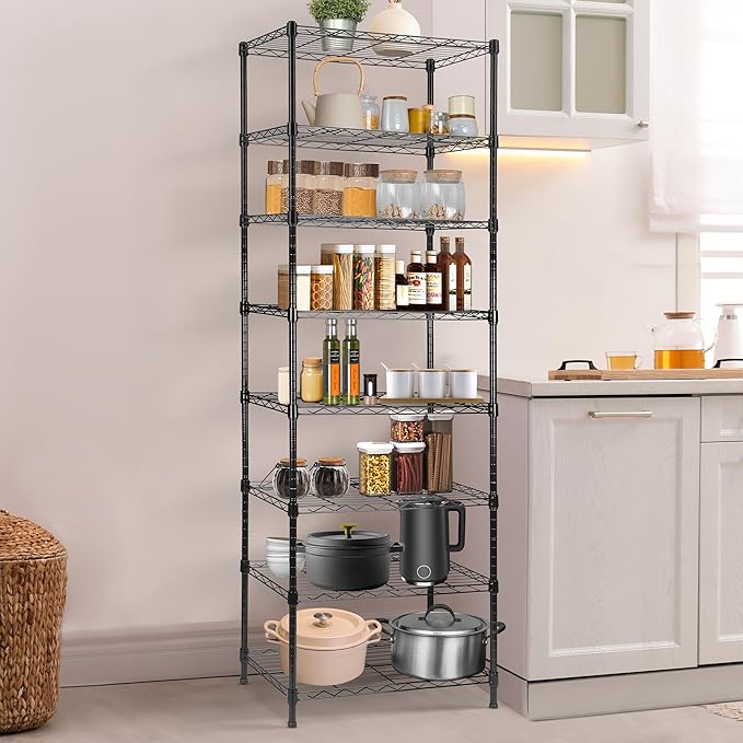 REGILLER 8-Wire Shelving Metal Storage Rack Adjustable Shelves,Standing Storage Shelf Units for Laundry Bathroom Kitchen Pantry Closet(Black,13.9" D x 23.9" W x 72.1" H)