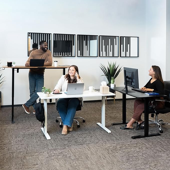 Veken 55 Inch, Height Adjustable Sit Stand Up, Wood Desktop, Work Home Office Computer PC Table, Tall Standup Workstation, Gaming Writing Study Bedroom Rising Desks, Brown