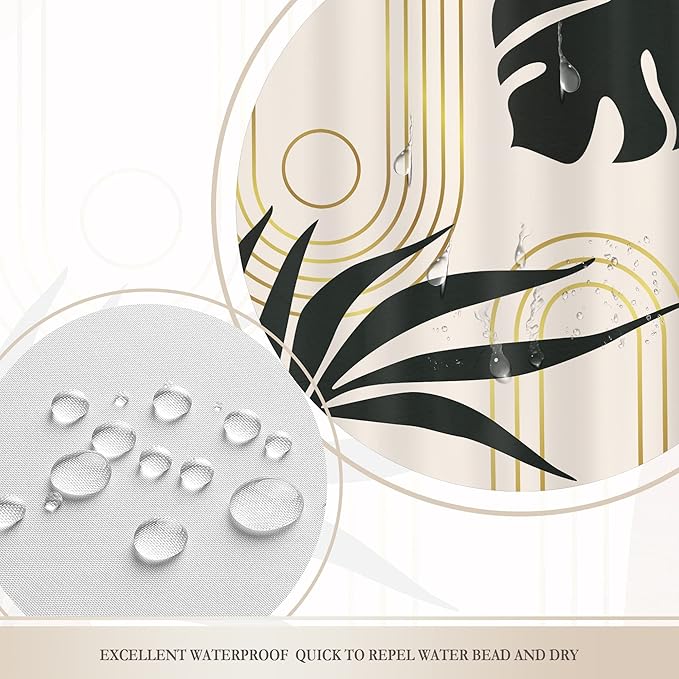 Glawry Boho Mid Century Shower Curtain 60Wx72L Inches Abstract Tropical Palm Leaves Modern Minimalist Plant Botanical Geometric Bathroom Aesthetic Bath Accessories Art Home Decor Fabric 12 Pack Hooks