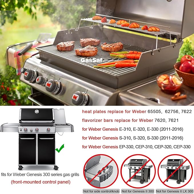 GasSaf Grill Flavorizer Bars 17.5 for Weber Genesis 300 Replacement Parts, 304 Stainless Steel Flavor Bars 7620 7621, Built Parts for Weber Genesis 300 310 320 330 Gas Grills (Front-Knob 2011-2016)