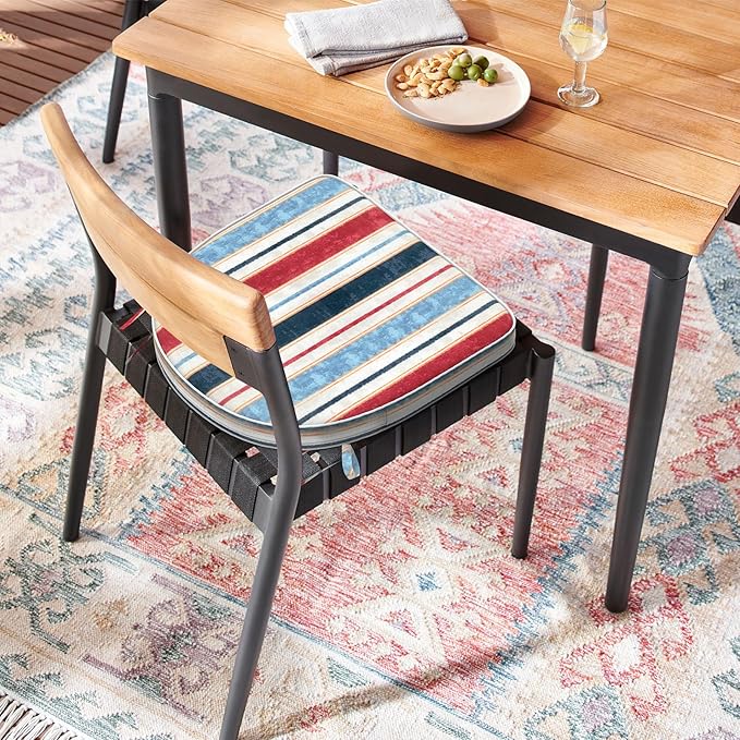 Set of 4 Outdoor Chair Cushions 19"x19"x2",Water Repellent Dining Seat Cushion with Ties and Removable Covers, Chair Cushions for Indoor and Patio Furniture, Stripe Red Blue