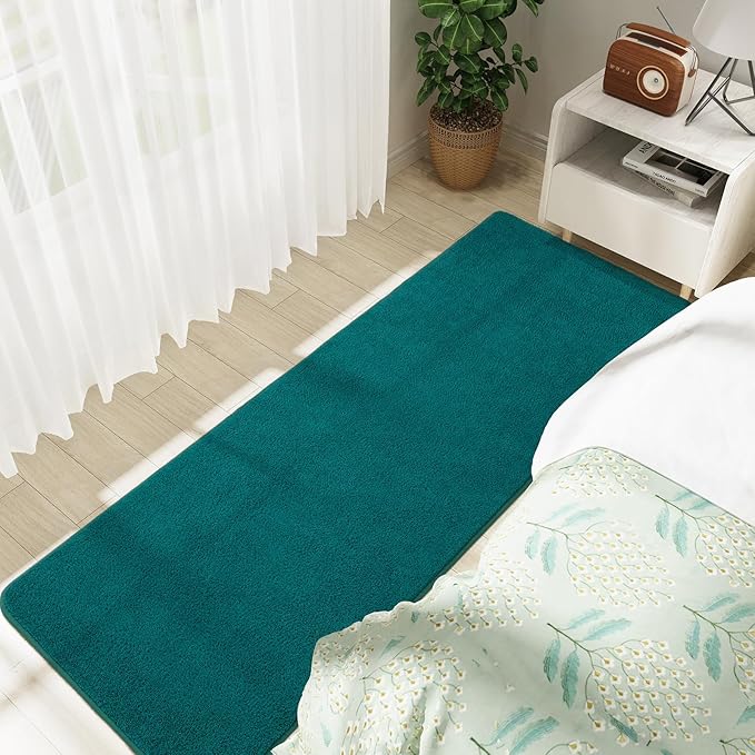 Soft Runner Rugs for Bedroom 2x6, Non Slip Runners for Hallway Kitchen Laundry Dorm Washable, Minimalist Low Pile Long Rugs for Boys Men Girls Kids, Teal Green