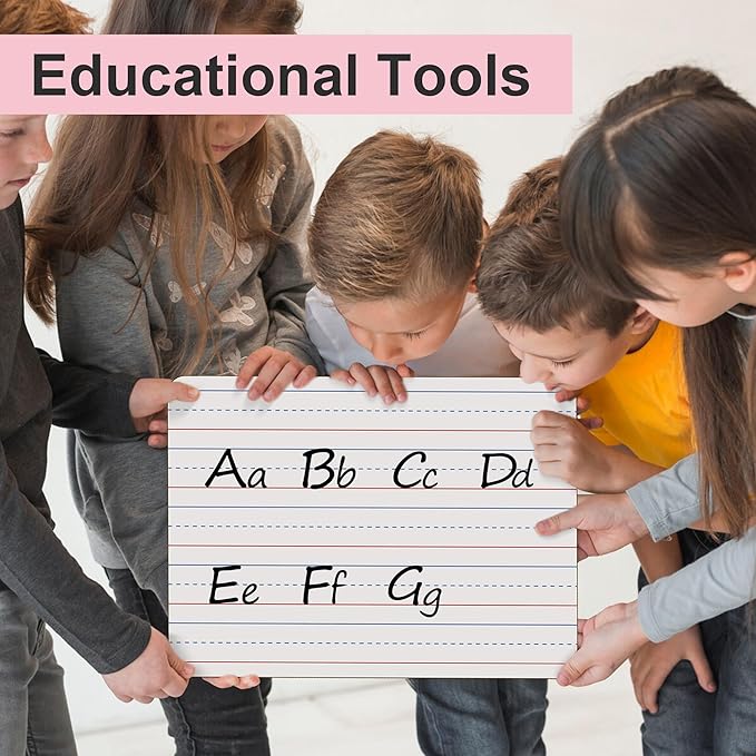 Set of 30 Dry Erase Boards, Double Sided Small Whiteboards with Lines for Kids, Students, Teacher & Classroom Pack, 9"x12" Mini Individual White Boards Lined for Writing with 30 Makers, 30 Erasers