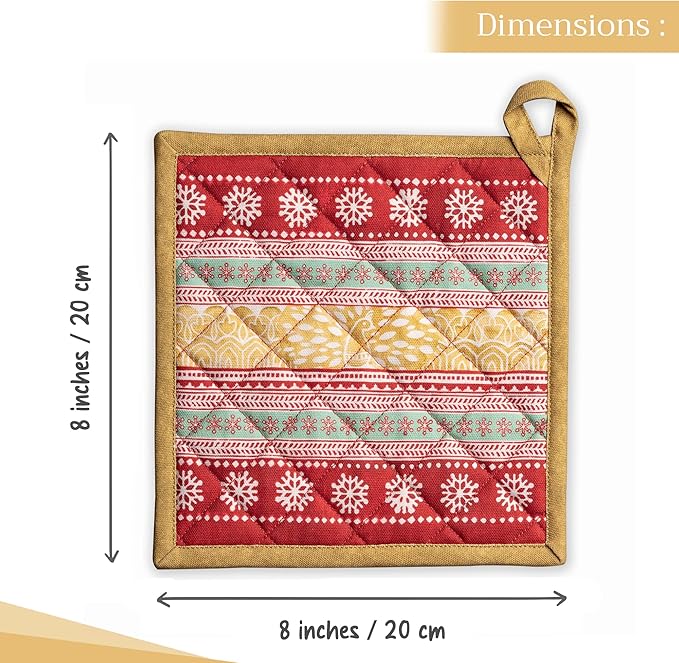 Maison d' Hermine Pot Holders 100% Cotton Heat Resistant Potholders 8" x 8" Hot Pads with Loop for Thanksgiving Christmas Decorations BBQ Cooking Baking Handling Hot Pans (Pack of 1, Sofia)