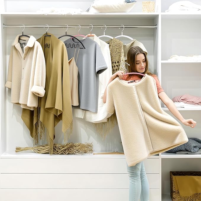 Clothes Hangers 12 Pack, Sweater Hangers No Shoulder Bump Metal Non Slip Heavy Duty Coat Hangers for Closet Organizers and Storage Space Saving Shirt Hanger for Suits Dresses Jackets Bra Shirt Multi