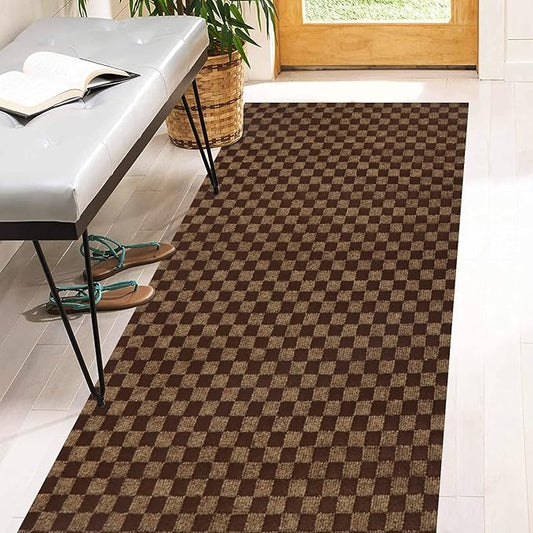 2' x 60' Runner Rugs with Rubber Backing, Indoor Outdoor Utility Carpet Runner Rugs, Checkered Brown, Can Be Used as Aisle for The RV and Boat, Laundry Room and Balcony
