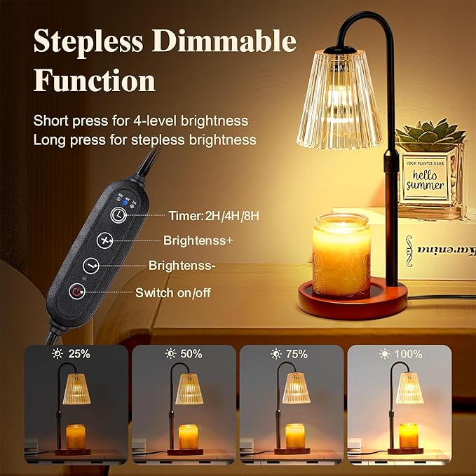 Briever Electric Candle Warmer Lamp with Timer Dimmer, Adjustable Height Wax Melter Warmer for Jar Candles, House Warming Gifts for New Home Decor, Birthday Gifts for Women, Walnut Wooden Base