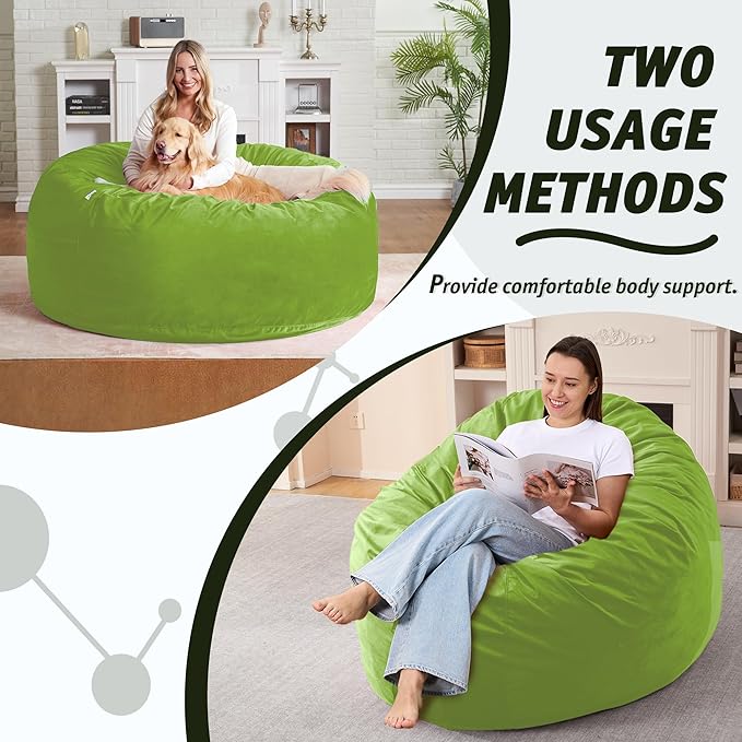 4FT Bean Bag Chair with Ultra Soft Velvet Cover Bean Bag Sofa with Memory Foam Bean Bag Chairs with Large Size Lazy Sofa for Dorm Office Living Room Bedroom Grass Green 4'