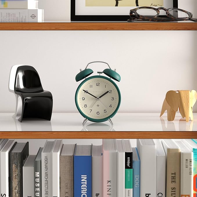 NEWGATE® Charlie Bell Echo Alarm Clock | Modern take on Classic Twin Bell Clock | Eden Green | Easy to Read Numbers | Ideal for Bedside, Desk or Shelf | Modern Retro Bedroom & Office Accessory