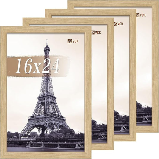 VCK 16x24 Poster Frame Set of 4 - Oak, Gallery-Quality Wood Picture Frames, 1.1-Inch Wide Border, Polished Plexiglass, Vertical or Horizontal Wall Display for Photo/Art/Prints, Natural Oak
