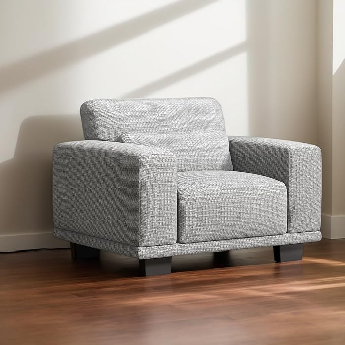 Marsail 40" Sofa Couch, 1-Seater Couches with Wide Armrests & Deep Cushions, Modern Linen Fabric Sofas for Living Room, Comfy Upholstered Couch with Removable Washable Covers, Grey