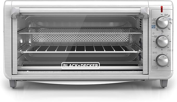 BLACK+DECKER Crisp 'N Bake Air Fry Countertop Convection Toaster Oven, XL Capacity, 8-Slice, 5-in-1, Fits 9” x 13” pan,12” Pizza, 60-Min Timer, Bake, Broil, Air Fry, Toast, Keep Warm, Stainless Steel