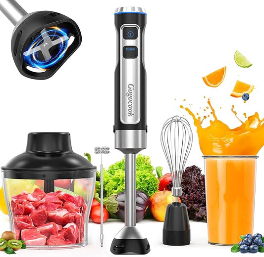 Immersion Blender 5 in 1 Hand Blender, Electric Blenders Max 1000W Heavy Duty Motor, 21 Speed & Turbo Mode Handheld Blender, Milk Frother, Egg Whisk, 800ml Beaker, 600ml Chopper Stainless Steel Blades