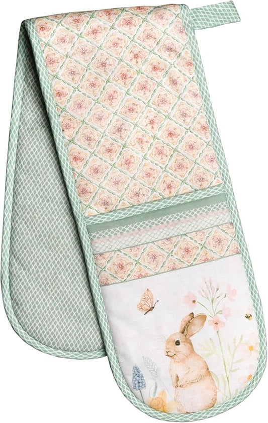 Maison d' Hermine Double Oven Mitts 100% Cotton 7"x35" Double Oven Mitt Heat Resistant BBQ Cooking Gloves with Loop, Baking, Grilling, Home, Kitchen, Handling Hot Pans Spring Summer (Easter Dew)