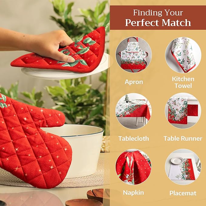 Maison d' Hermine Pot Holders 100% Cotton Heat Resistant Potholders 8" x 8" Hot Pads with Loop for Thanksgiving Christmas Decorations BBQ Cooking Baking Handling Hot Pans (Pack of 1, Noel)