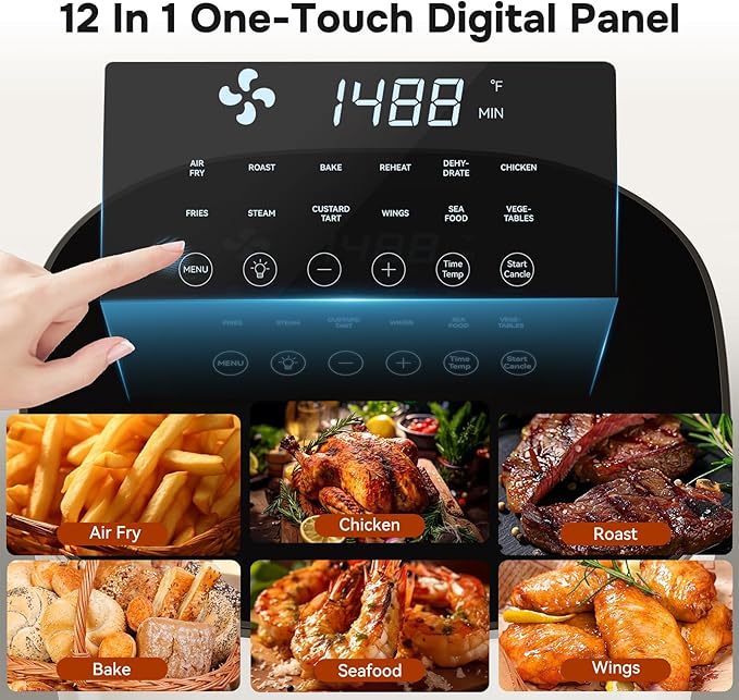 Simple Deluxe Air Fryer - 6.34 QT Digital Airfryer with Visible Window, 12 Presets Functions, Nonstick and Dishwasher-Safe Basket, 1700W, Beige