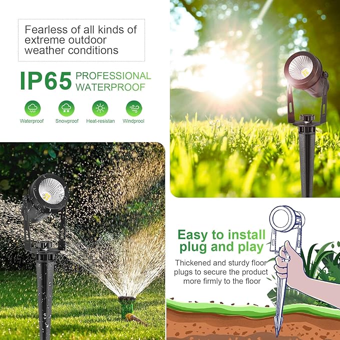 2 Pack Extendable Outdoor Landscape Lights, 12V Low Voltage Landscape Lighting IP65 Waterproof Plug-in Outdoor Spotlights for Yard House Pathway Tree Pools (2700K Warm White, NO Plug)