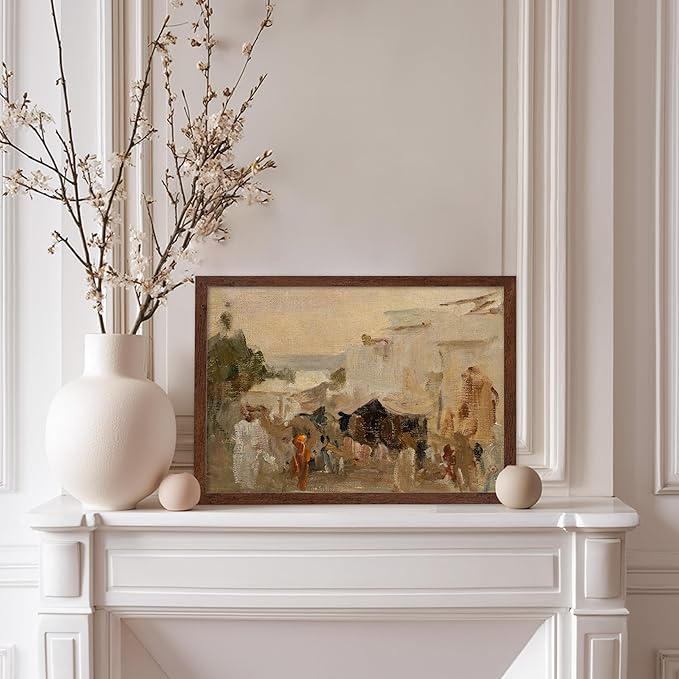 Poster Master Vintage The Bazaar Painting Poster - Retro Street in Udaipur Print - India Art - Cityscape Art - Farmhouse Art - Abstract Art - Office or Living Room Wall Decor, 11x14 Brown Framed