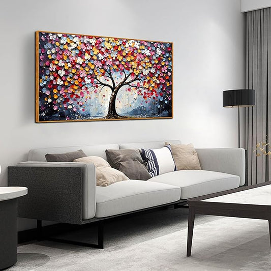 Framed Canvas Wall Art for Living Room Bedroom Office Large Tree of Life Wall Art Colorful Tree Picture Modern Canvas Prints Decor Size 24x48