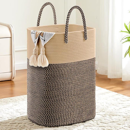 Laundry Basket,Woven Cotton Rope Laundry Hamper,Versatile Storage for Dirty Clothes,Baby Toys,and Blankets in Bathroom, Nursery,and Living Room (Jute, 80L)