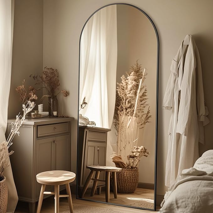 Full Length Mirror, 59"x18" Oversized Arched Mirror Large Standing Mirror, Tall Mirror Body Floor Mirror Wall Mirror Hanging Mirror for Bedroom Living Room Aluminum Frame,Black