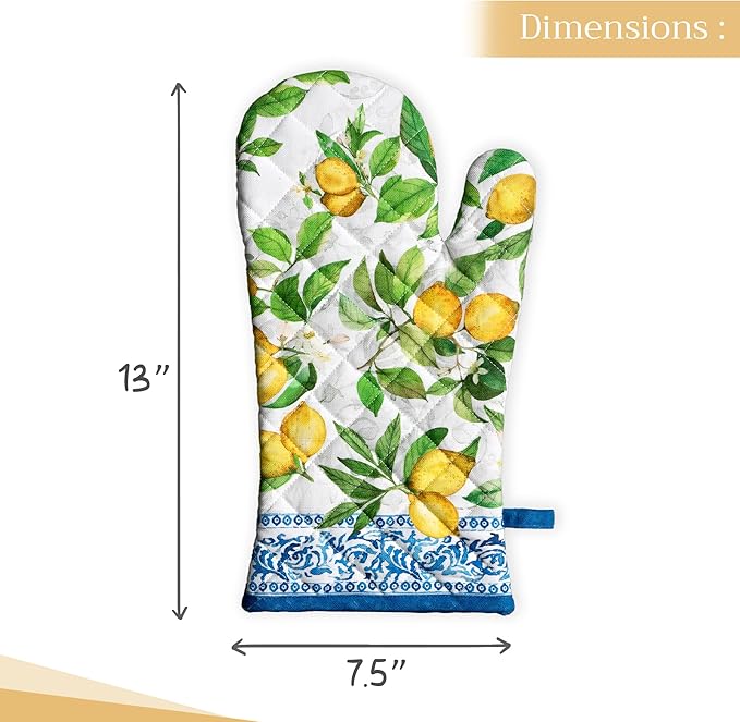 Maison d' Hermine Oven Gloves 100% Cotton Oven Mitt 7" x 13" with Loop Heat Resistant, BBQ, Cooking Gloves, Baking, Grilling, Kitchen, Handling Hot Pans Spring/Summer (Pack of 1, Cedrat)
