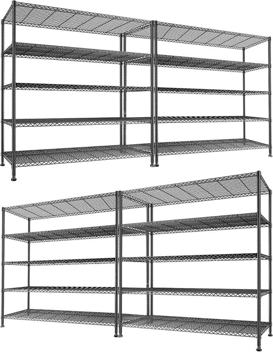 REIBII 45.5''W Storage Shelves 5 Tier Wire Shelving Metal Shelves for Storage 1000LBS Adjustable Heavy Duty Metal Shelving Unit Storage for Pantry Kitchen Garage 45.5" W x 71" H x 17.5" D 4PCS