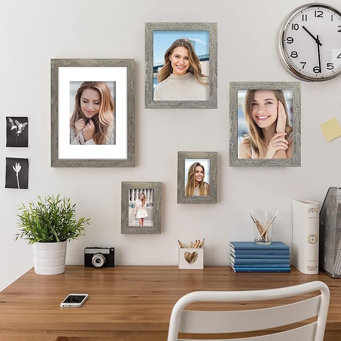 8x10 Picture Frame Set of 4, High Definition Glass Distressed Moss Green Frame, 8 x 10 Photo Frames for Tabletop Display and Wall Mounting