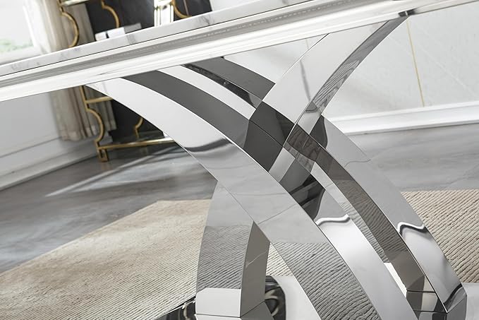 Goujxcy 5-Piece Dining Table Set Modern Faux Marble Dining Table Set for 4, Luxury 68" Long Faux Marble Kitchen Table with 4 Velvet Upholstered Chairs, Mirrored Stainless Steel Base