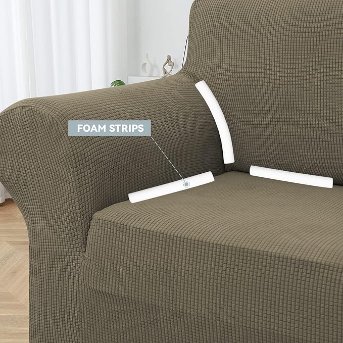 LURKA Stretch Oversized Sofa Slipcovers 1 Piece Couch Covers for 3 Cushion Couch Sofa Furniture Protector Full Sofa Covers with Elastic Bottom for Kids and Pet (X-Large, Khaki)