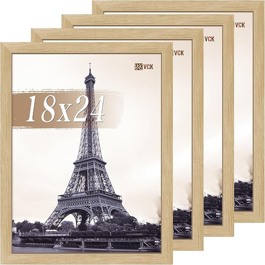 VCK 18x24 Poster Frame Set of 4 - Oak, Gallery-Quality Wood Picture Frames, 1.1-Inch Wide Border, Polished Plexiglass, Vertical or Horizontal Wall Display for Photo/Art/Prints, Natural Oak