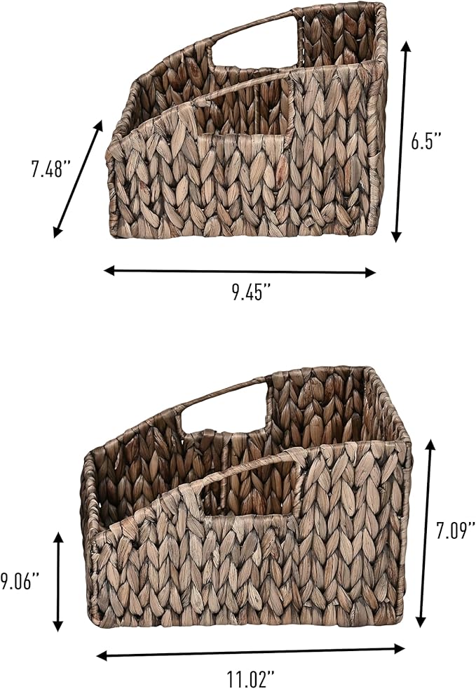 happimess BSK1007C-2SET Havanah Southwestern Handwoven Hyacinth Slanted Pantry Wicker Storage Baskets with Handles, Gray Brown (Set of 2), Seagrass Containers for Decoration in Living Room, Bedroom