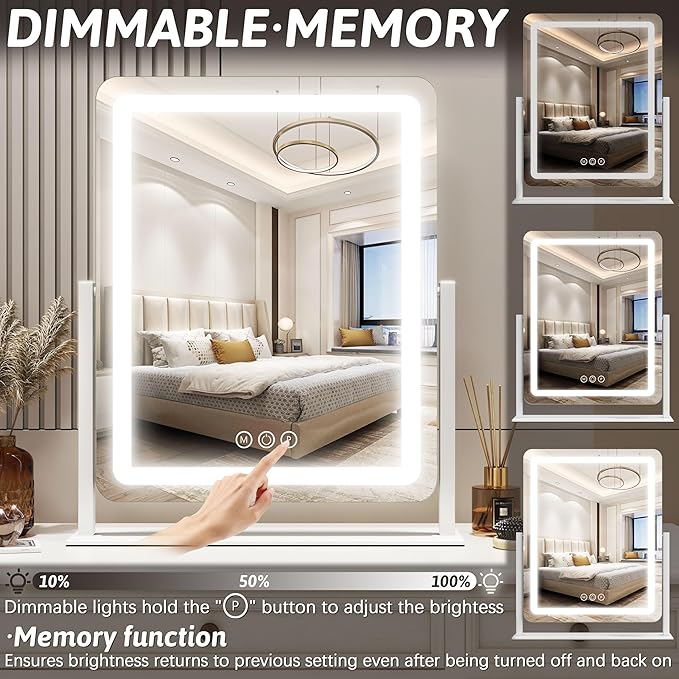 FENNIO Vanity Mirror with Lights 22 Inch- LED Lighted Makeup Mirror,Large Makeup Mirror with Lights,Touch Screen with 3-Color Lighting,Led Mirror Makeup,Dimmable(White)