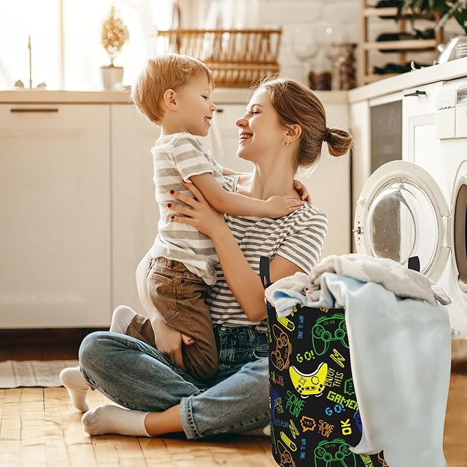 Game Controller Video Game Laundry Basket,Waterproof Laundry Hamper,Collapsible Organizer Basket for Storage Bin Toy Bins,Dirty Clothes Laundry Basket for Living Room/Bathroom/Bedroom