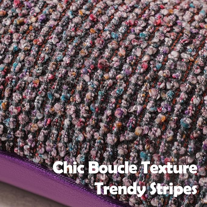 DEZENE Striped Throw Pillow Covers 18x18 Set of 2 Colorful Purple Textured Boucle Chic Morden Boho Accent Farmhouse Square Decorative Couch Pillow Covers for Home Decor Bed Sofa Living Room