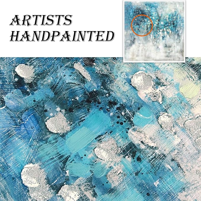 TAR TAR STUDIO Abstract Wall Art Canvas Artwork: Blue Abstract Painting Picture on Canvas for Bedroom (24''W x 24''H, Multiple Sizes)