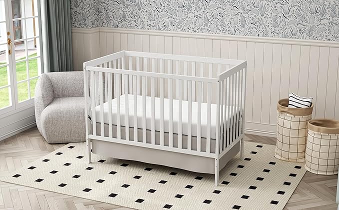 Baby Crib 5-in-1 Convertible, Wooden Nursery Cribs Converts to Toddler Bed, Daybed and Full Size Bed, 3 Adjustable Base, Non-Toxic Finish (White)