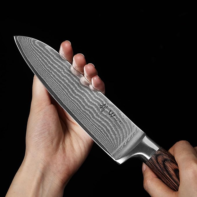 Wakoli 7-inch Damascus Santoku Knife - 67-Layer VG10 Core Steel, Razor Sharp Japanese Chef's Knife with Pakkawood Handle, for Meat, Vegetables & All Kitchen Tasks - Gift Box (EDIB)
